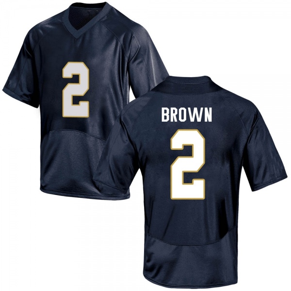 DJ Brown Notre Dame Fighting Irish NCAA Men's #2 Navy Blue Game College Stitched Football Jersey MRO6555PI